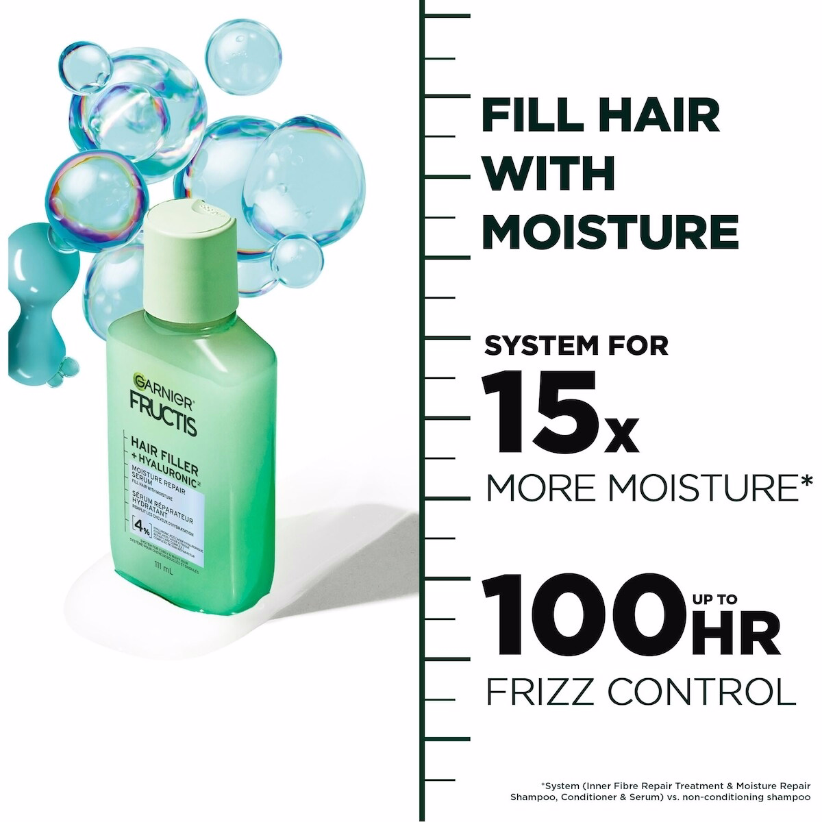 Fructis Hair Filler + Hyaluronic Acid Moisture Repair Sulfate-Free Serum, for Curly and Wavy Hair, up to 15X More Moisture & 100 Hours of Frizz Contro