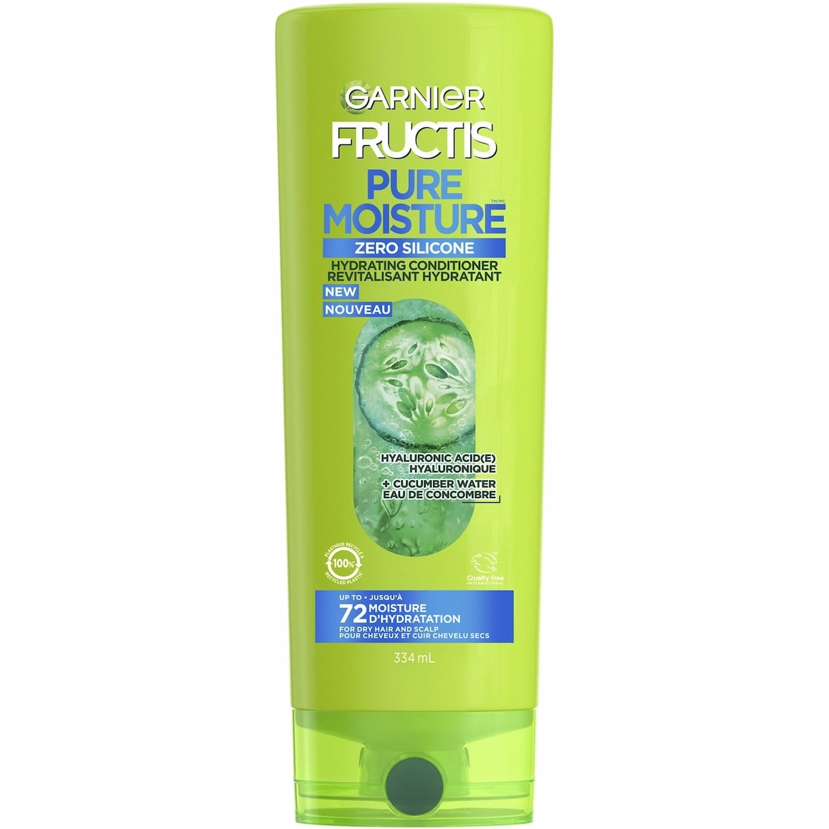 Garnier Fructis Conditionneur Hydratant Pure Moisture – 72 heures d'hydratation pour cheveux et cuir chevelu secs, avec Acide Hyaluronique et Eau de Concombre