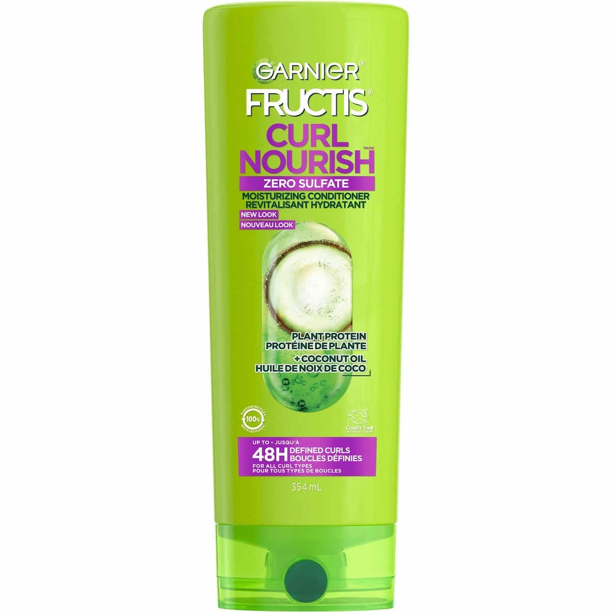 Garnier Fructis Curl Nourish Sulfate-Free Moisturizing Conditioner for All Curl Types, with Coconut Oil and Elasto-Protein, 354mL