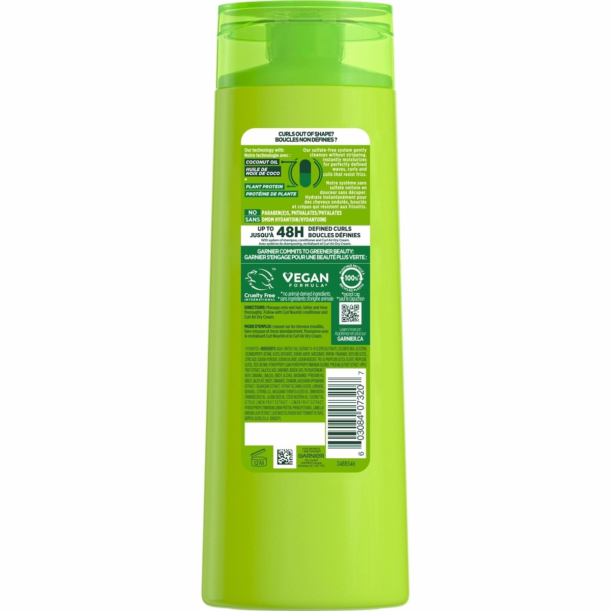 Garnier Fructis Curl Nourish Sulfate-Free Moisturizing Shampoo for All Curl Types, with Coconut Oil and Elasto-Protein, 370mL