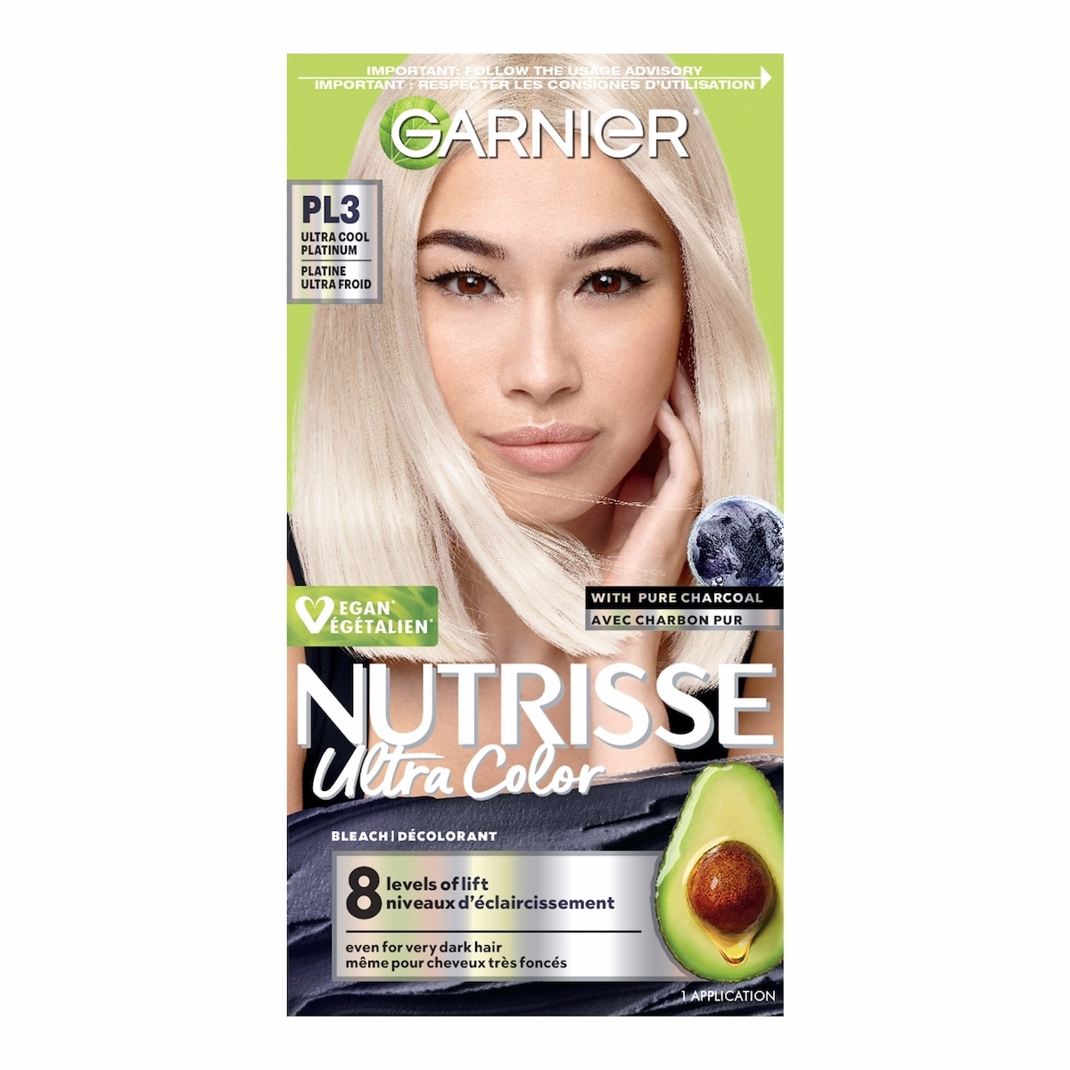 Garnier Nutrisse Ultra Color Charcoal Hair Bleach PL3 Ultra Cool Platinum – Permanent Hair Color Lifts Up to 8 Levels, Nourishing Formula