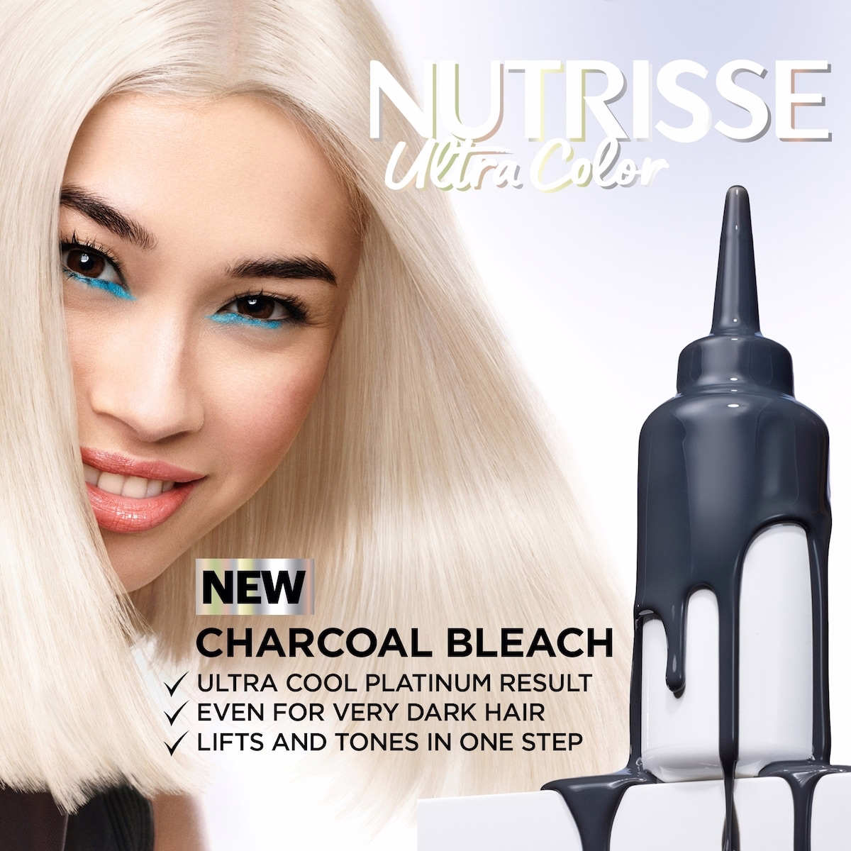 Garnier Nutrisse Ultra Color Charcoal Hair Bleach PL3 Ultra Cool Platinum – Permanent Hair Color Lifts Up to 8 Levels, Nourishing Formula