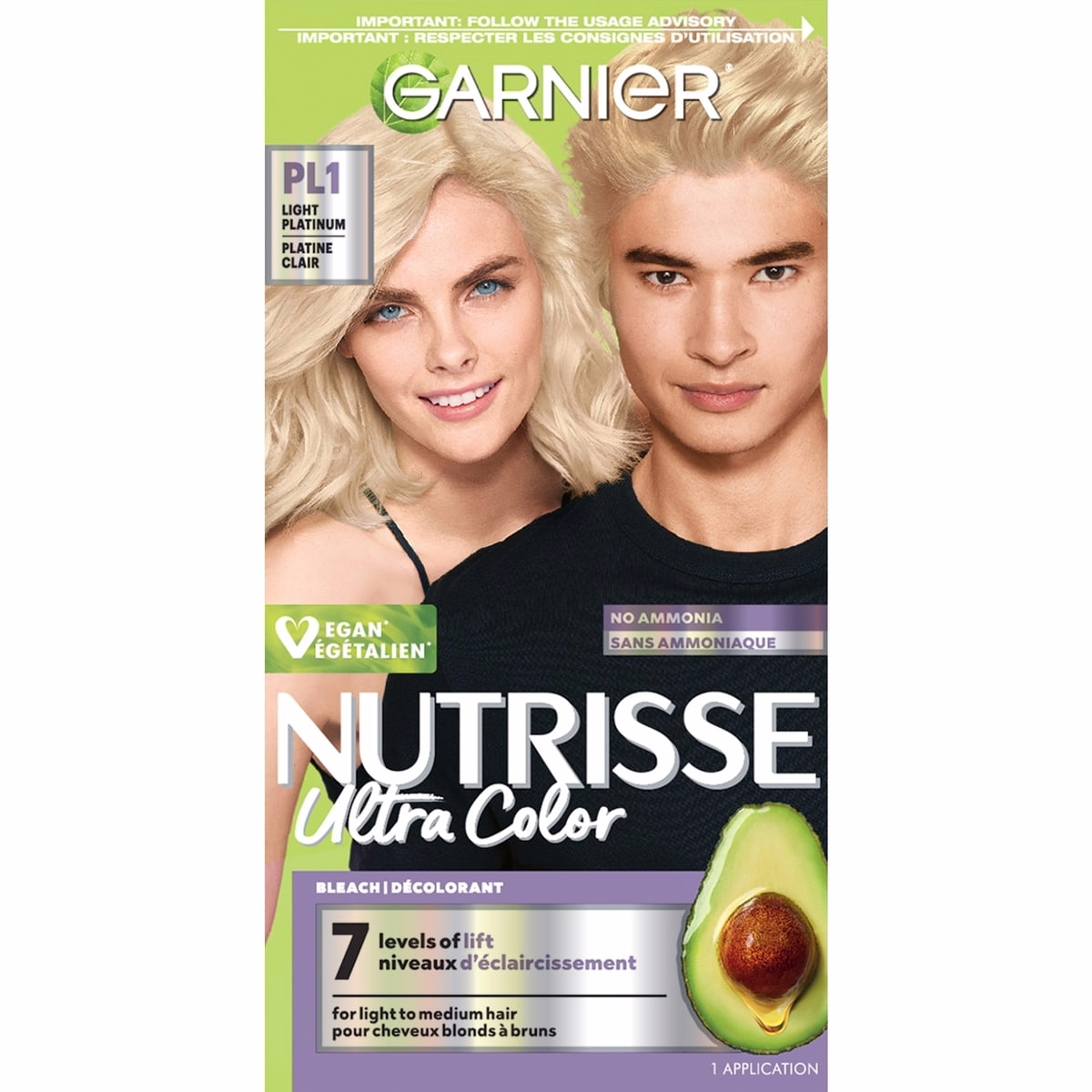 Garnier Nutrisse Ultra Color Hair Bleach PL1 Light Platinum – Permanent Hair Color Lifts Up to 7 Levels, Nourishing Formula, 1 Kit