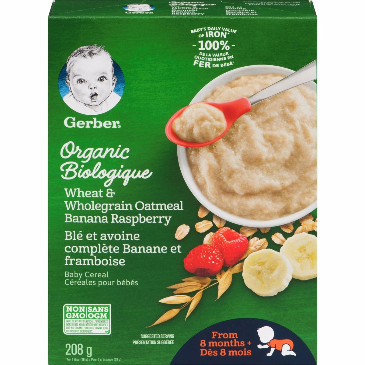 GERBER Organic Wheat & Wholegrain Oatmeal Banana Raspberry Cereal