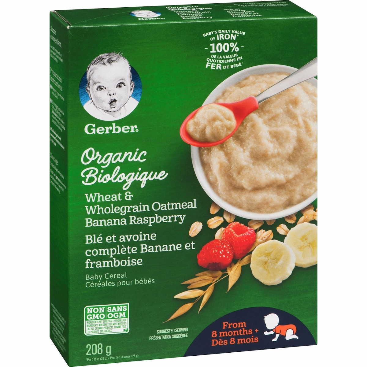 GERBER Organic Wheat & Wholegrain Oatmeal Banana Raspberry Cereal