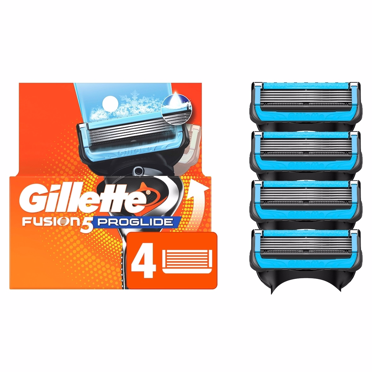 Gillette Fusion5 ProGlide Chill 替換刀片，4 片裝，適用於 FlexBall 手柄，5 刀片，雙倍冷卻潤滑