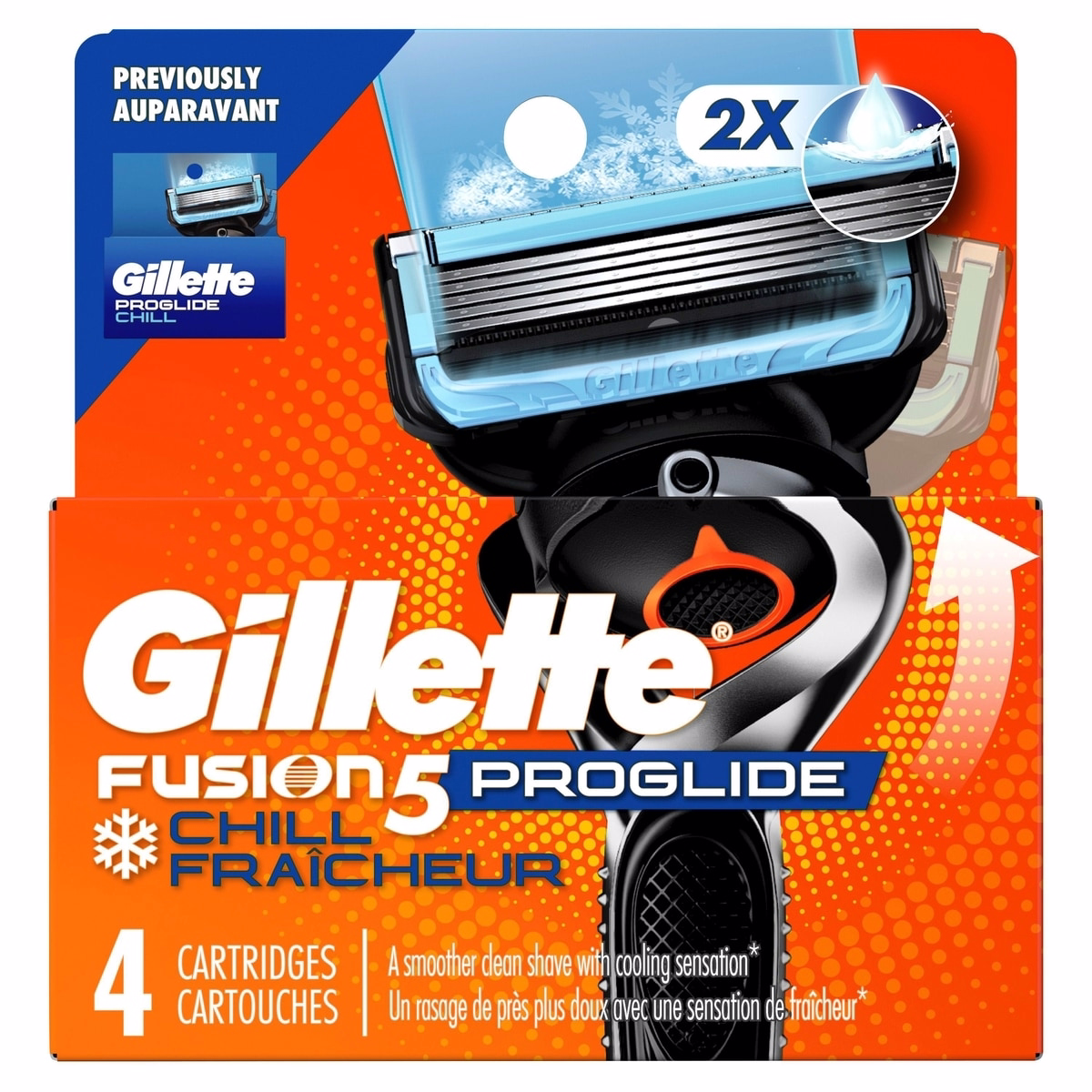 Gillette Fusion5 ProGlide Chill 替換刀片，4 片裝，適用於 FlexBall 手柄，5 刀片，雙倍冷卻潤滑