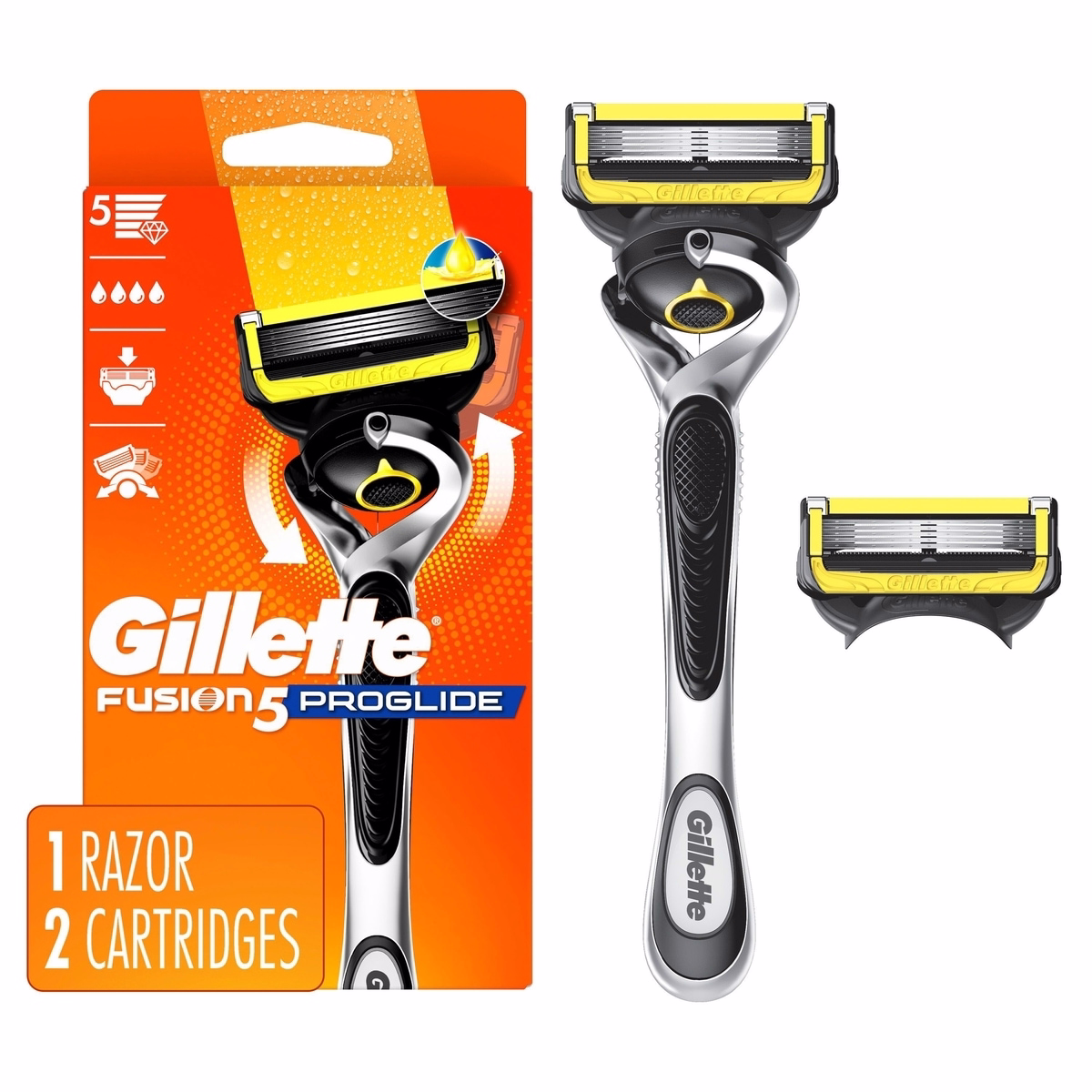 Gillette Fusion5 ProGlide Shield Shaving Razor for Men, 1 Razor Handle, 2 Refills, 2x Lubrication, FlexBall Handle and Precision Trimmer for Men