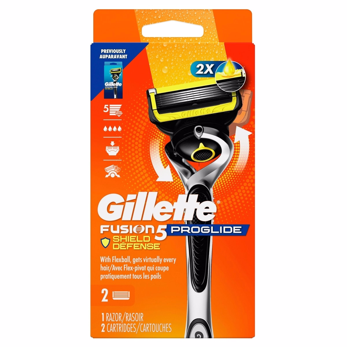 Gillette Fusion5 ProGlide Shield Shaving Razor for Men, 1 Razor Handle, 2 Refills, 2x Lubrication, FlexBall Handle and Precision Trimmer for Men