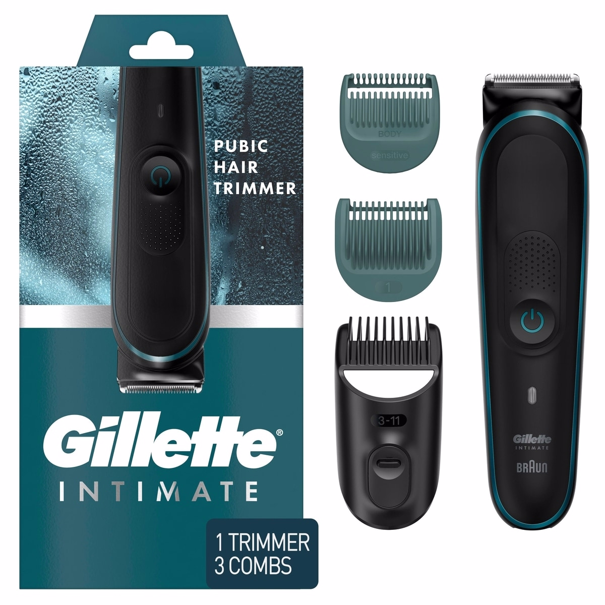 Gillette デリケートゾーン用陰毛トリマー、SkinFirst 男性用陰毛トリマー、防水、湿式/乾式両用のコードレス・シェーバー、長持ちする鋭い刃
