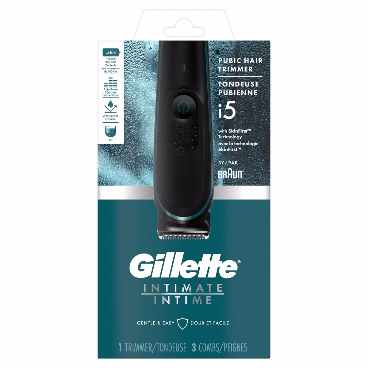 Gillette デリケートゾーン用陰毛トリマー、SkinFirst 男性用陰毛トリマー、防水、湿式/乾式両用のコードレス・シェーバー、長持ちする鋭い刃