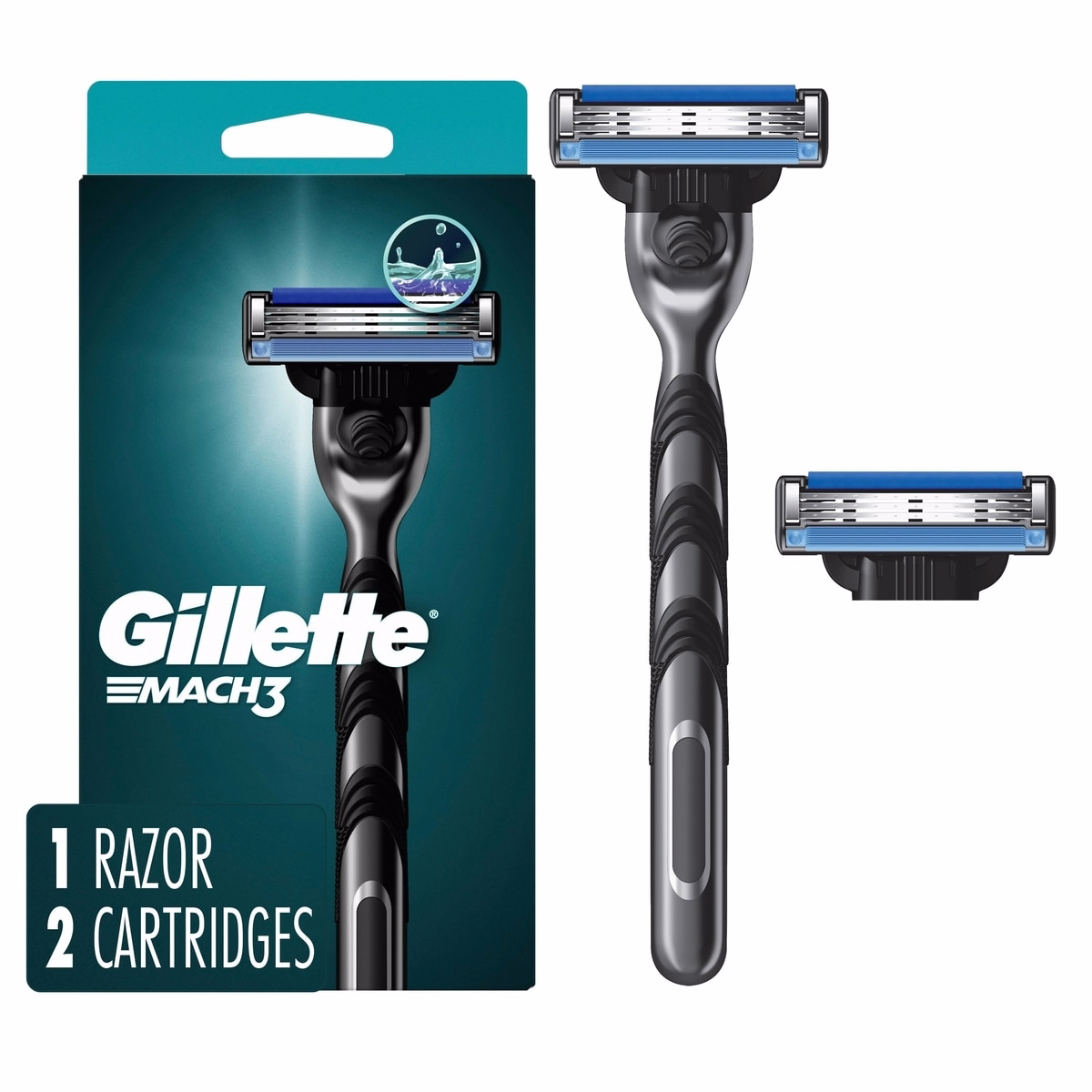 Gillette Mach3 Shaving Razor for Men, 1 Gillette 3-Blade Razor Handle for Men’s Grooming, 2 Razor Blade Refills, Razor Blades with Lubrication Strip
