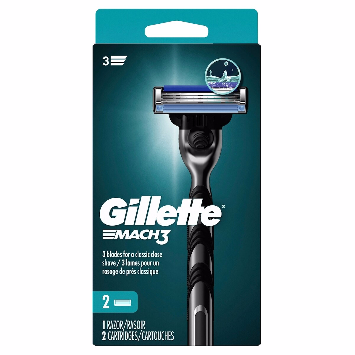 Gillette Mach3 Shaving Razor for Men, 1 Gillette 3-Blade Razor Handle for Men’s Grooming, 2 Razor Blade Refills, Razor Blades with Lubrication Strip