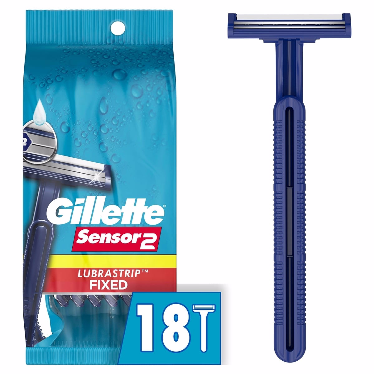 Gillette Sensor2 Fixed Head Men's Disposable Razors, 18 Pack