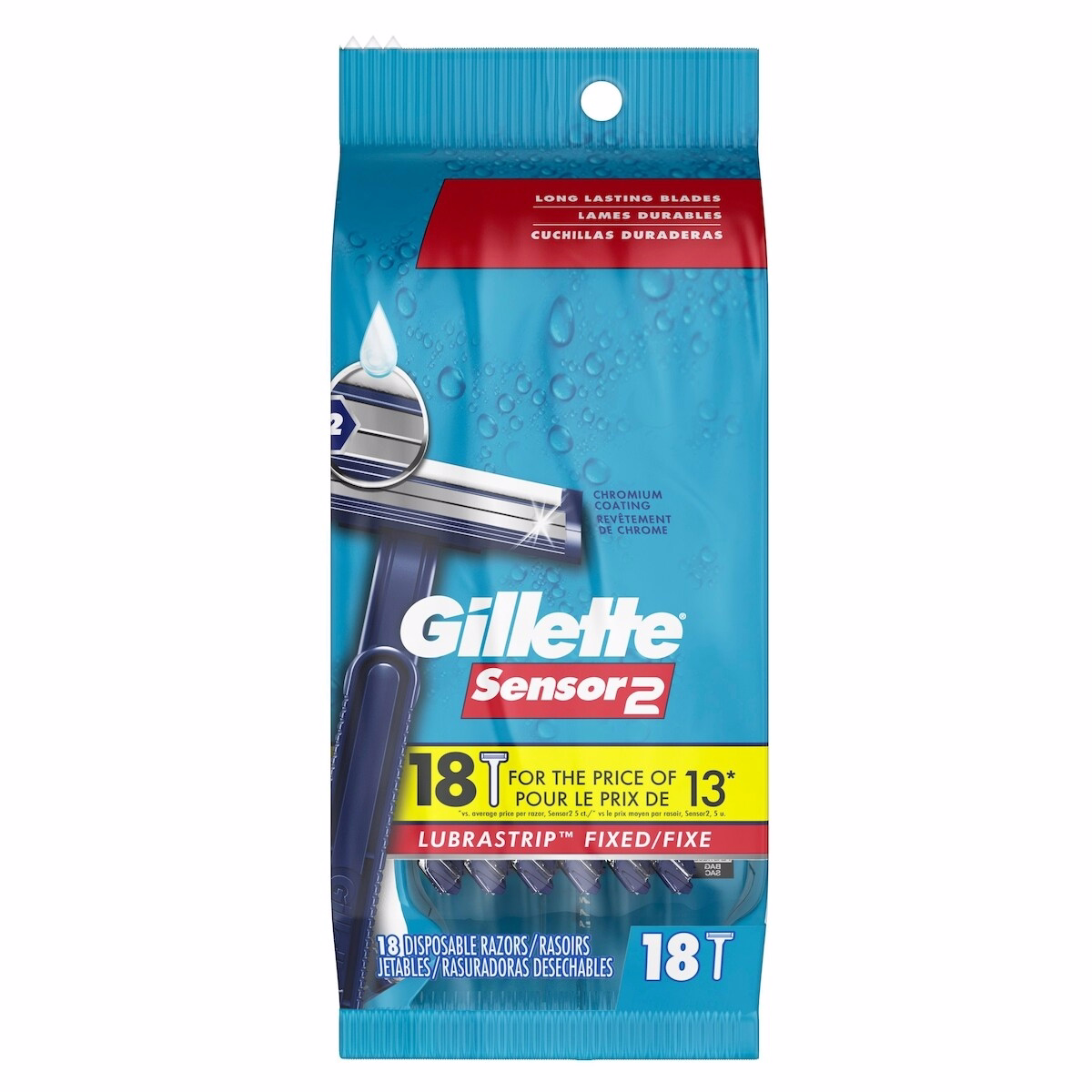 Gillette Sensor2 Fixed Head Men's Disposable Razors, 18 Pack