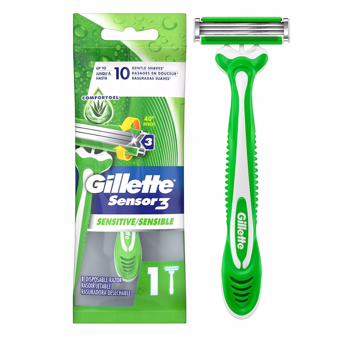 Gillette Sensor3 Sensitive Men's Disposable Razor, 1 Razor