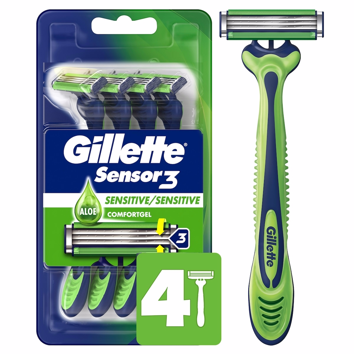 Gillette Sensor3 敏感肌 男士一次性剃鬚刀 - 4 件裝