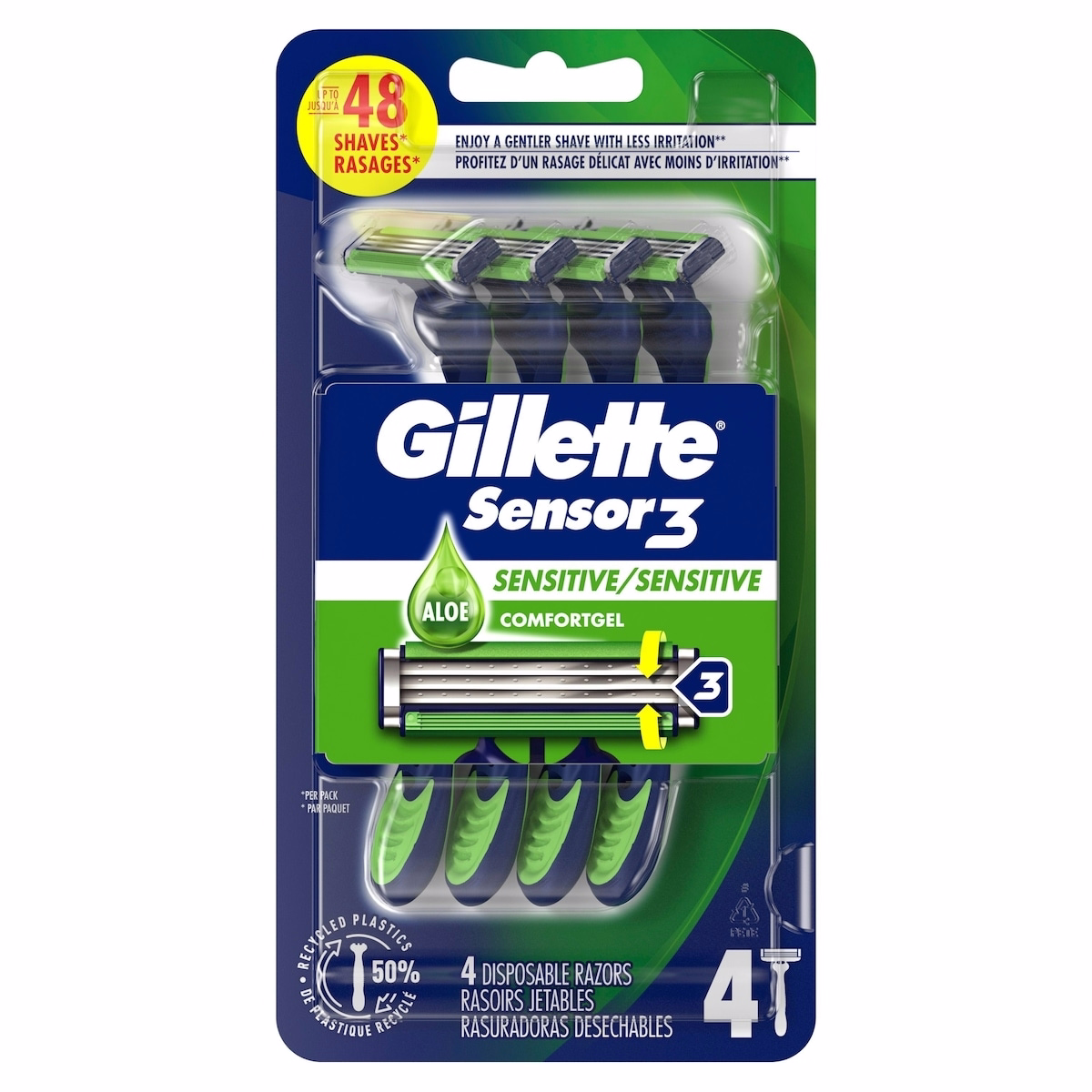 Gillette Sensor3 敏感肌 男士一次性剃鬚刀 - 4 件裝