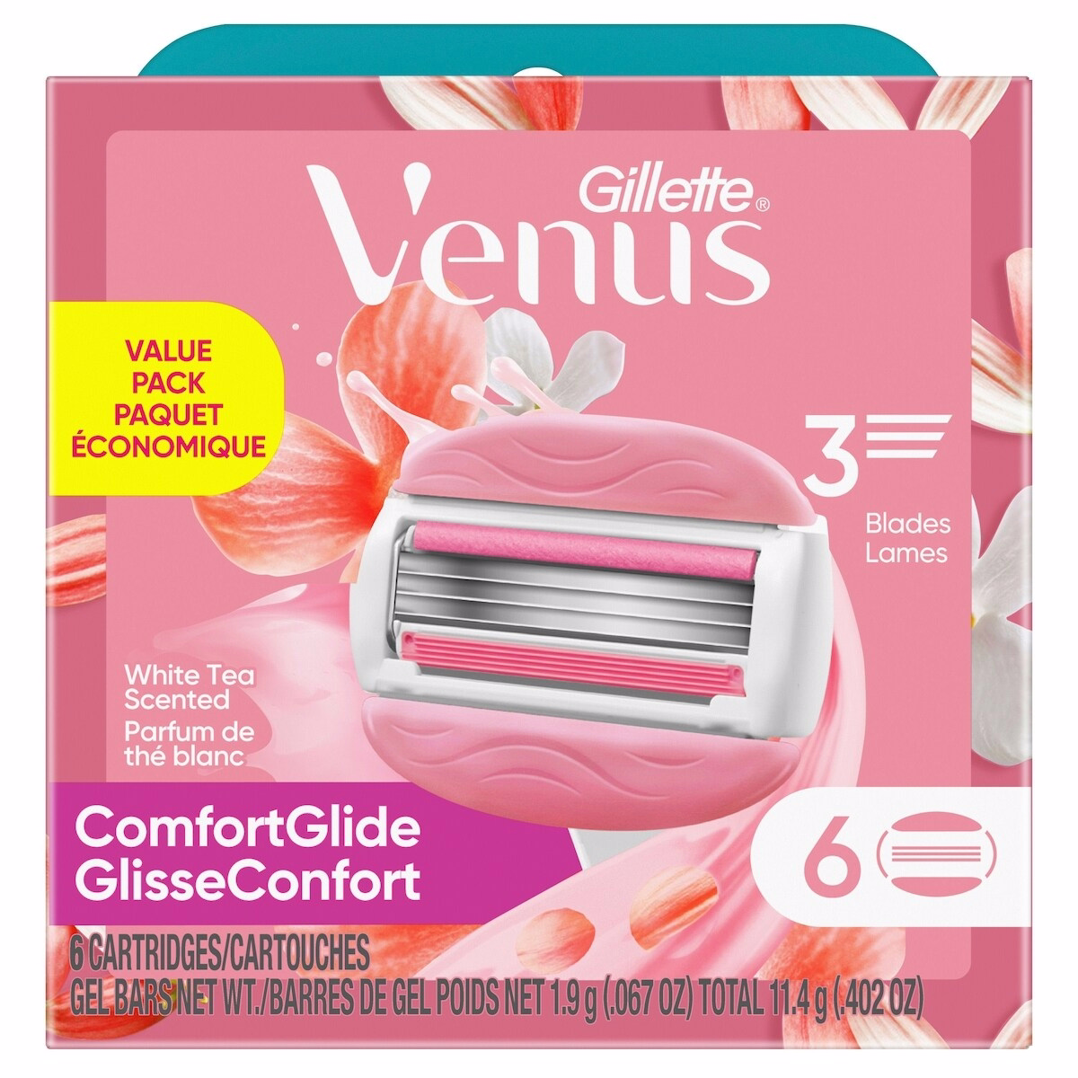 Gillette Venus ComfortGlide White Tea Scented 女性用剃鬚刀刀片，6 片裝替換刀片