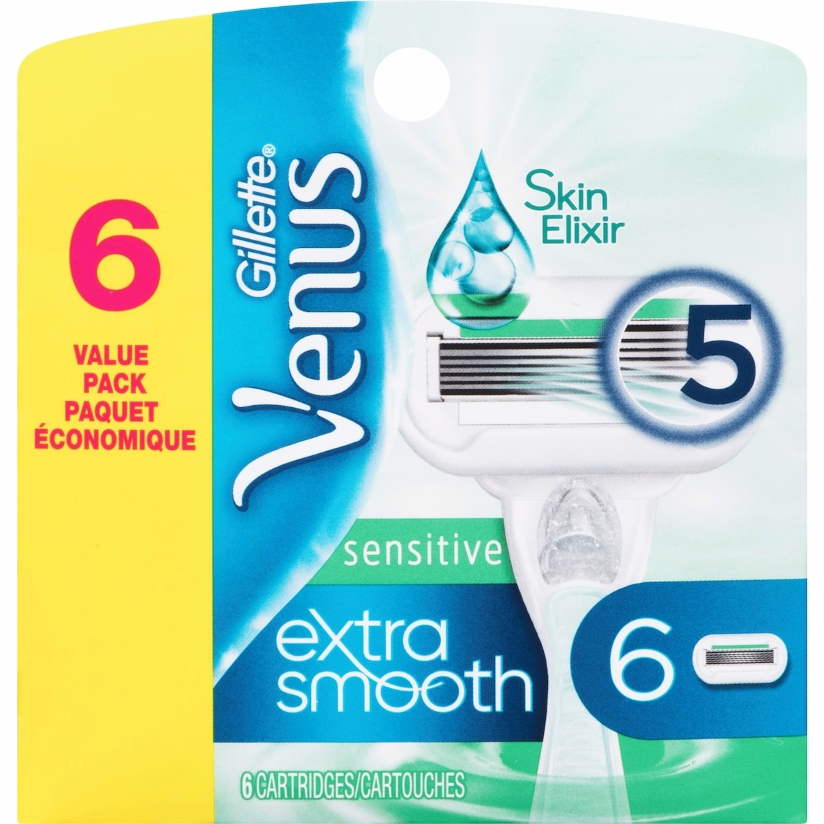 Gillette Venus 超順滑 敏感肌 女士用 剃刀刀片替換芯，6件裝