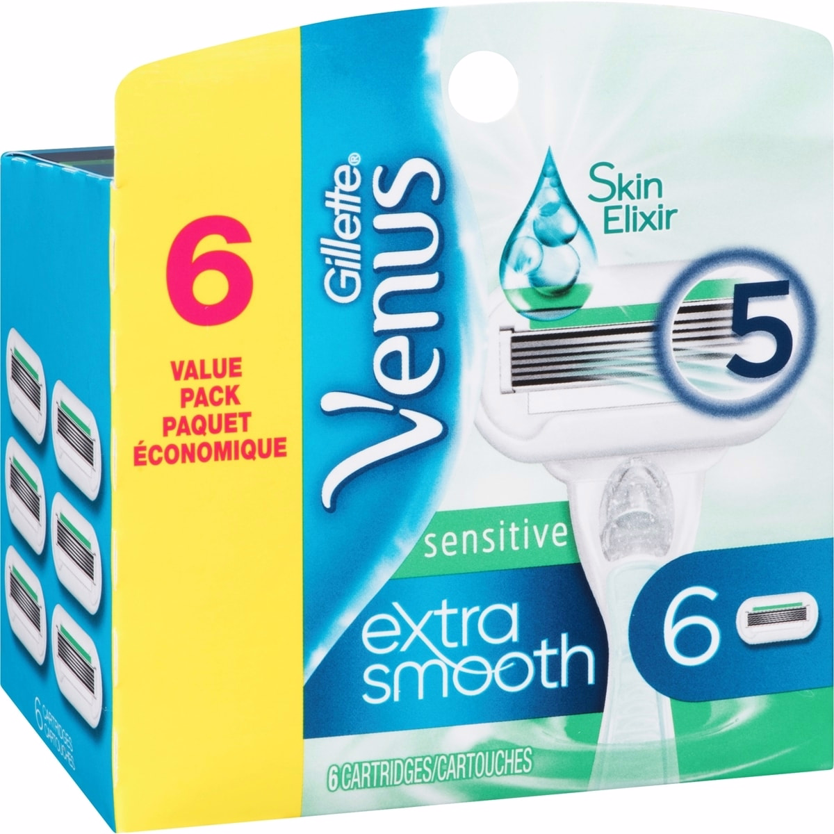 Gillette Venus 超順滑 敏感肌 女士用 剃刀刀片替換芯，6件裝