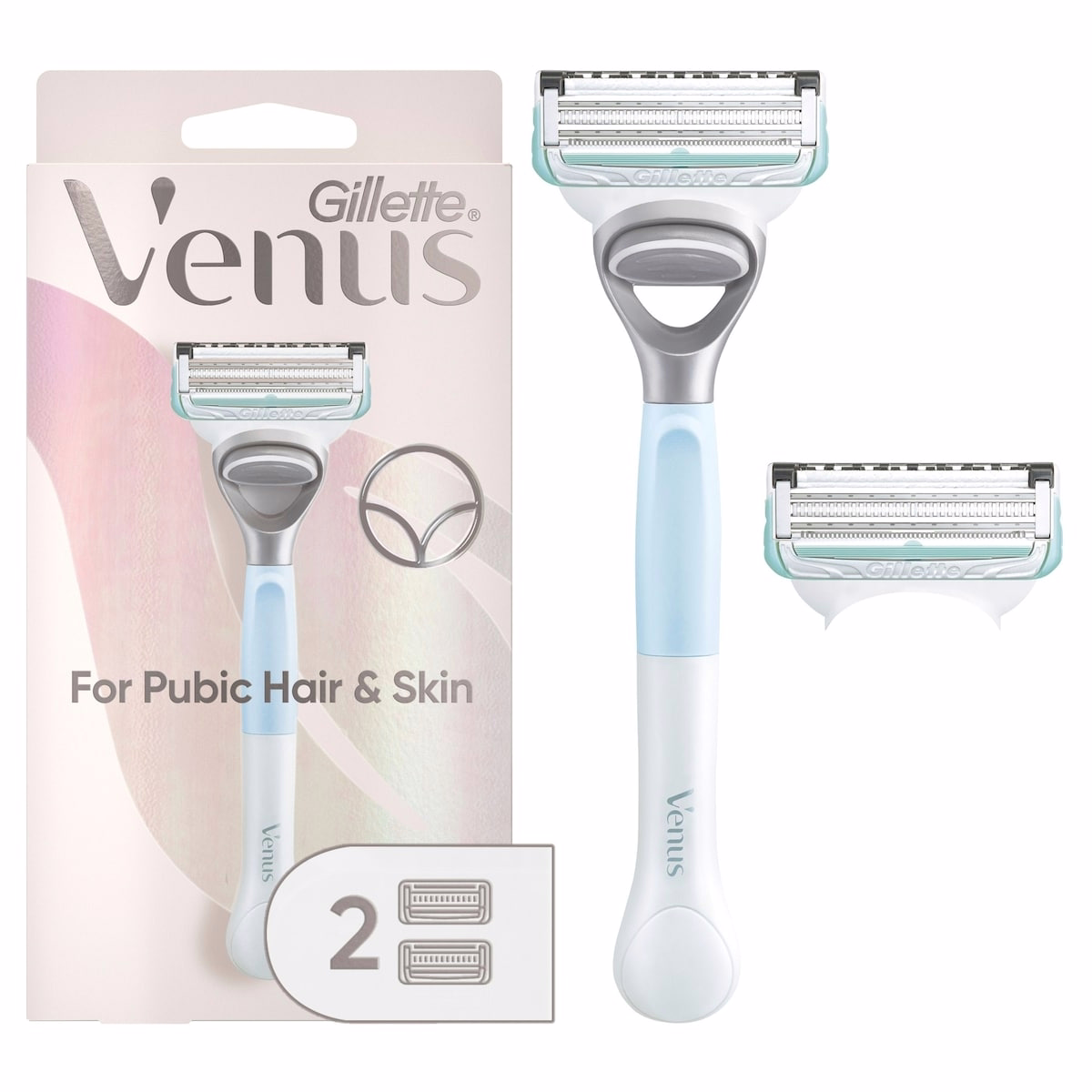 Gillette Venus for Pubic Hair and Skin, Women's Razor Handle + 2 Blade Refills