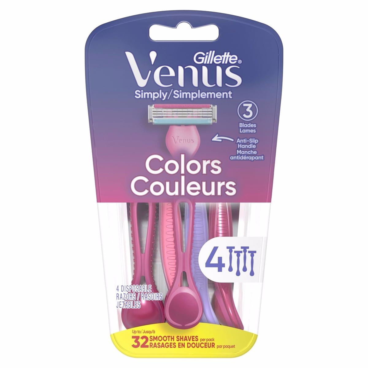 Gillette Venus Simply3 女士用一次性剃鬚刀 - 4 條裝