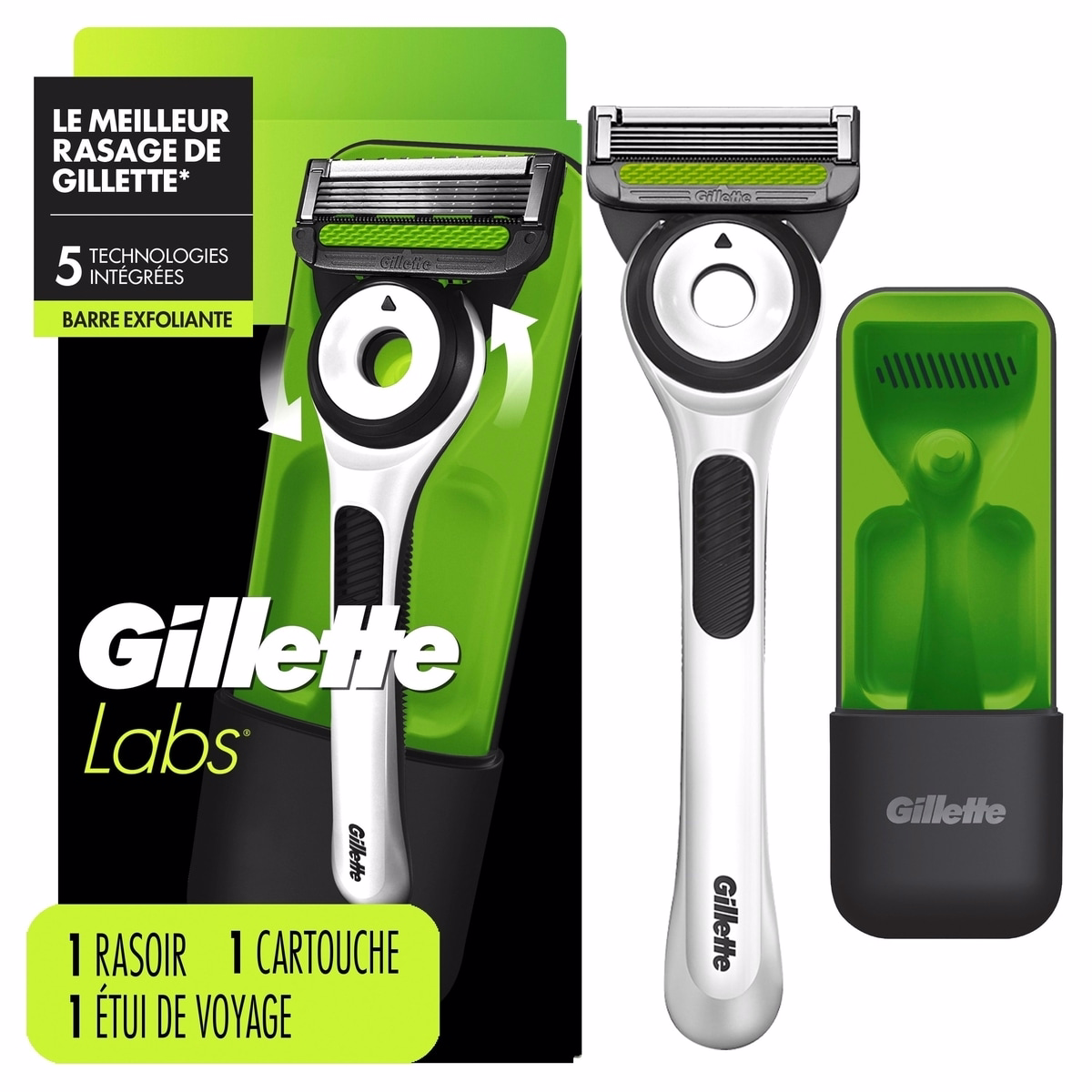 GilletteLabs with Exfoliating Bar Sharp White Edition Shaving Razor for Men, 1 Handle, 1 Razor Blade Refill, 1 Travel Case