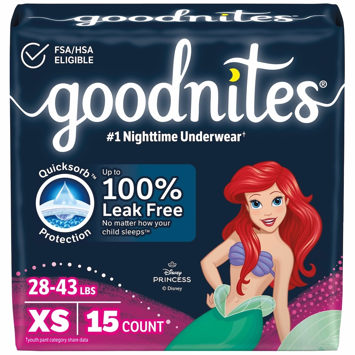 Girls' Nighttime Bedwetting Underwear, Size Extra Small (28-43 lbs)