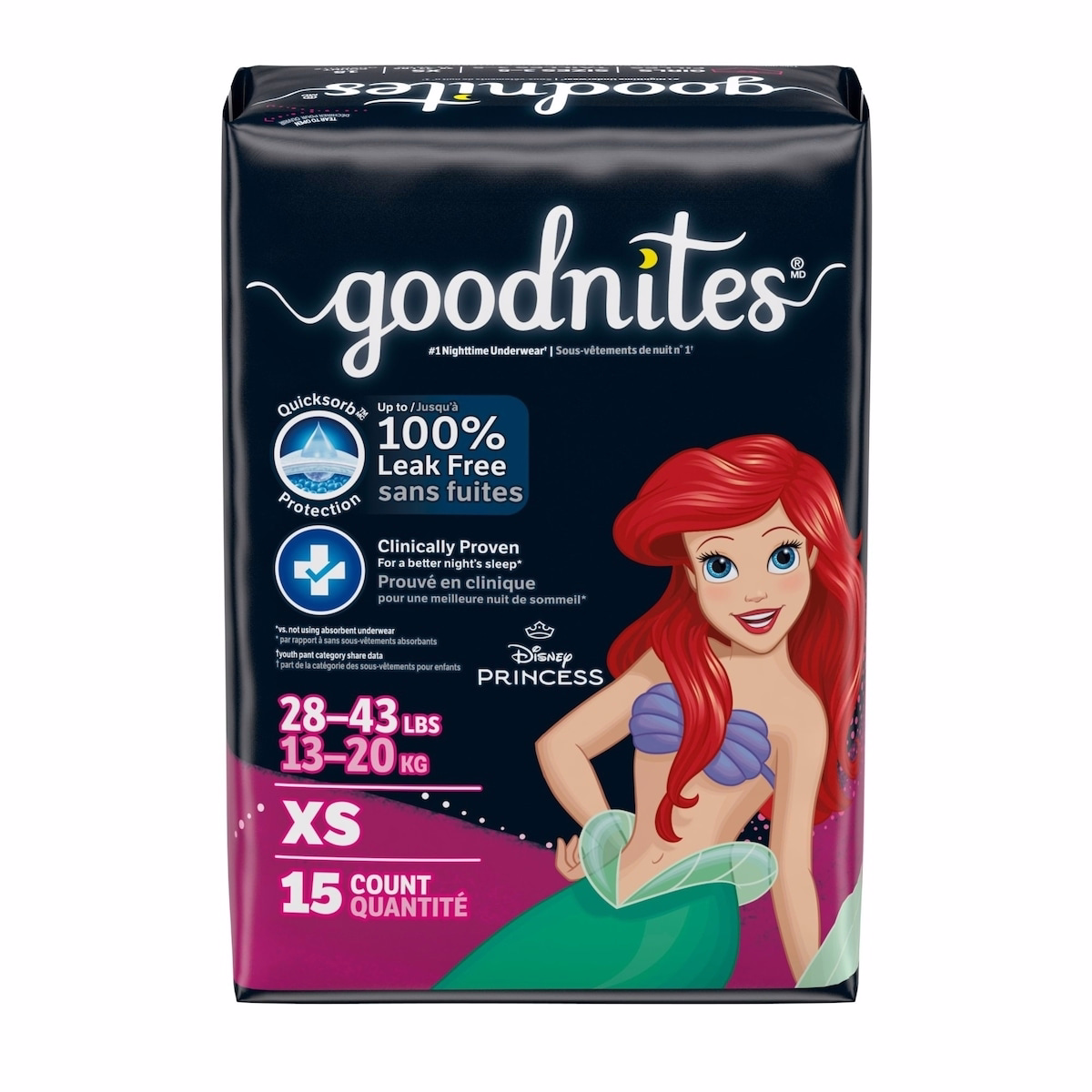 Girls' Nighttime Bedwetting Underwear, Size Extra Small (28-43 lbs)