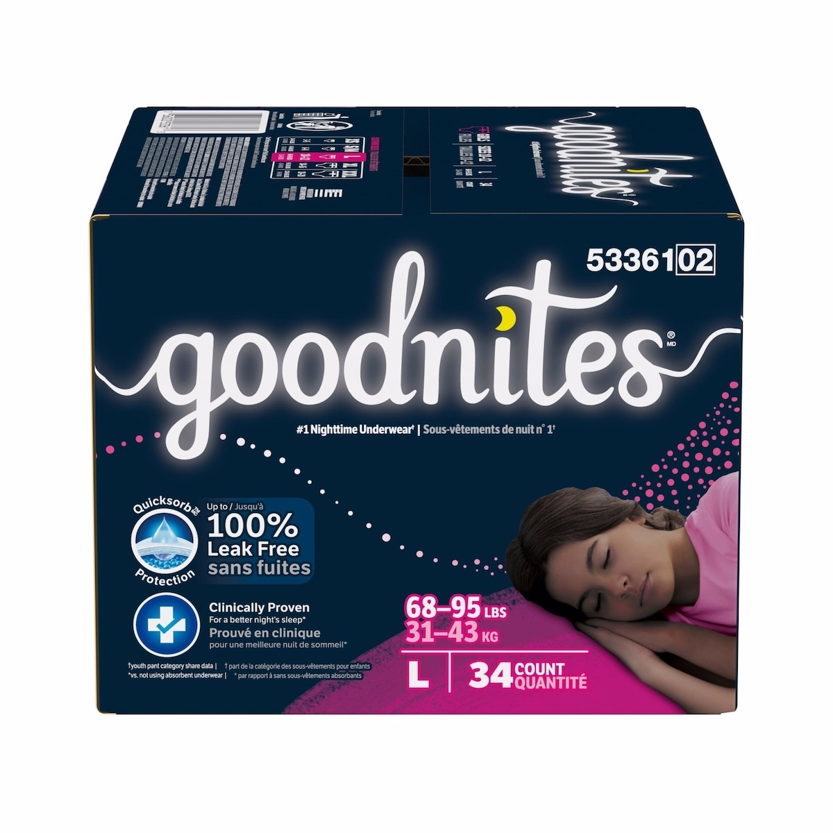 Girls' Nighttime Bedwetting Underwear, Size Large (68-95 lbs)
