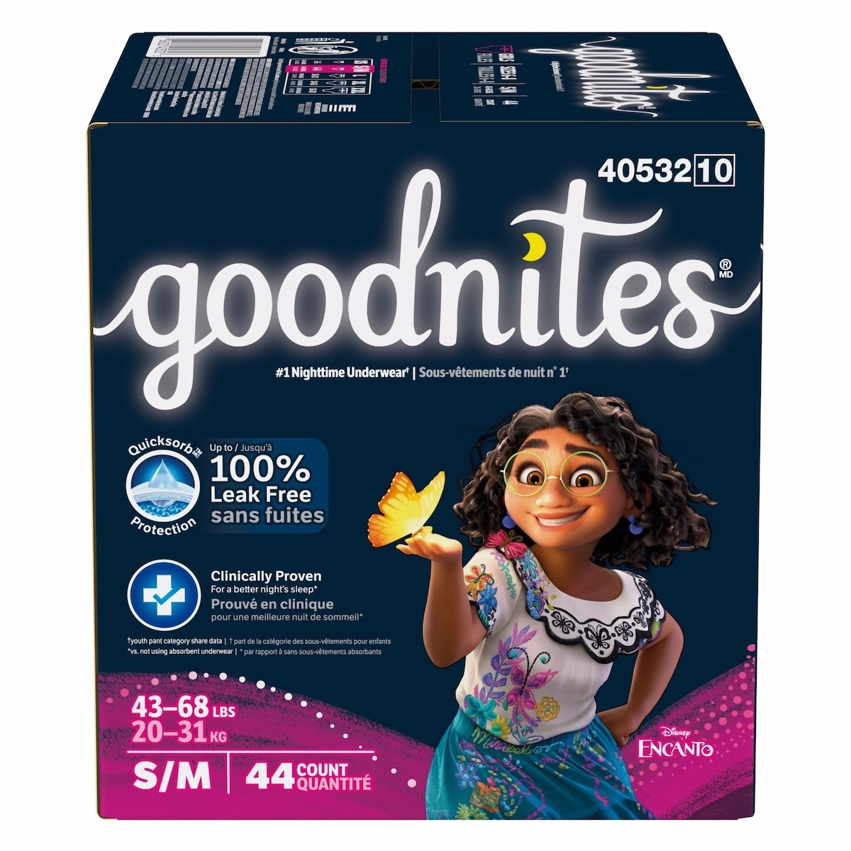 Girls' Nighttime Bedwetting Underwear, Size S/M (43-68 lbs)