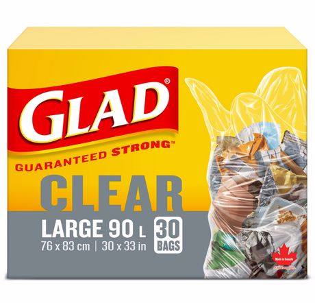Glad 90 L Large Clear Garbage Bags (30-Count)