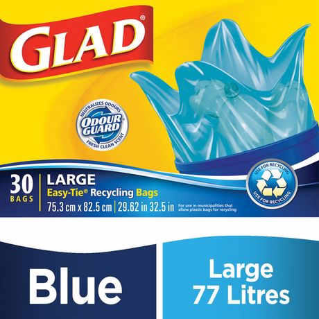 Glad Blue Recycling Bags - Large 90 Litres - 30 Trash Bags
