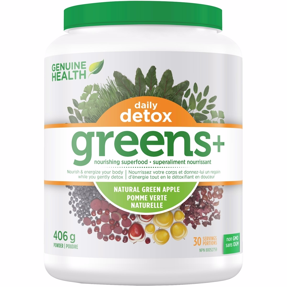 Greens+ Daily Detox 天然グリーンアップル グリーン・スーパーフードパウダー 非遺伝子組換え