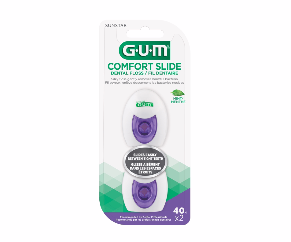 G·U·M Comfort Slide Dental Floss, Mint, 2-Pack 40m - Shred-Resistant