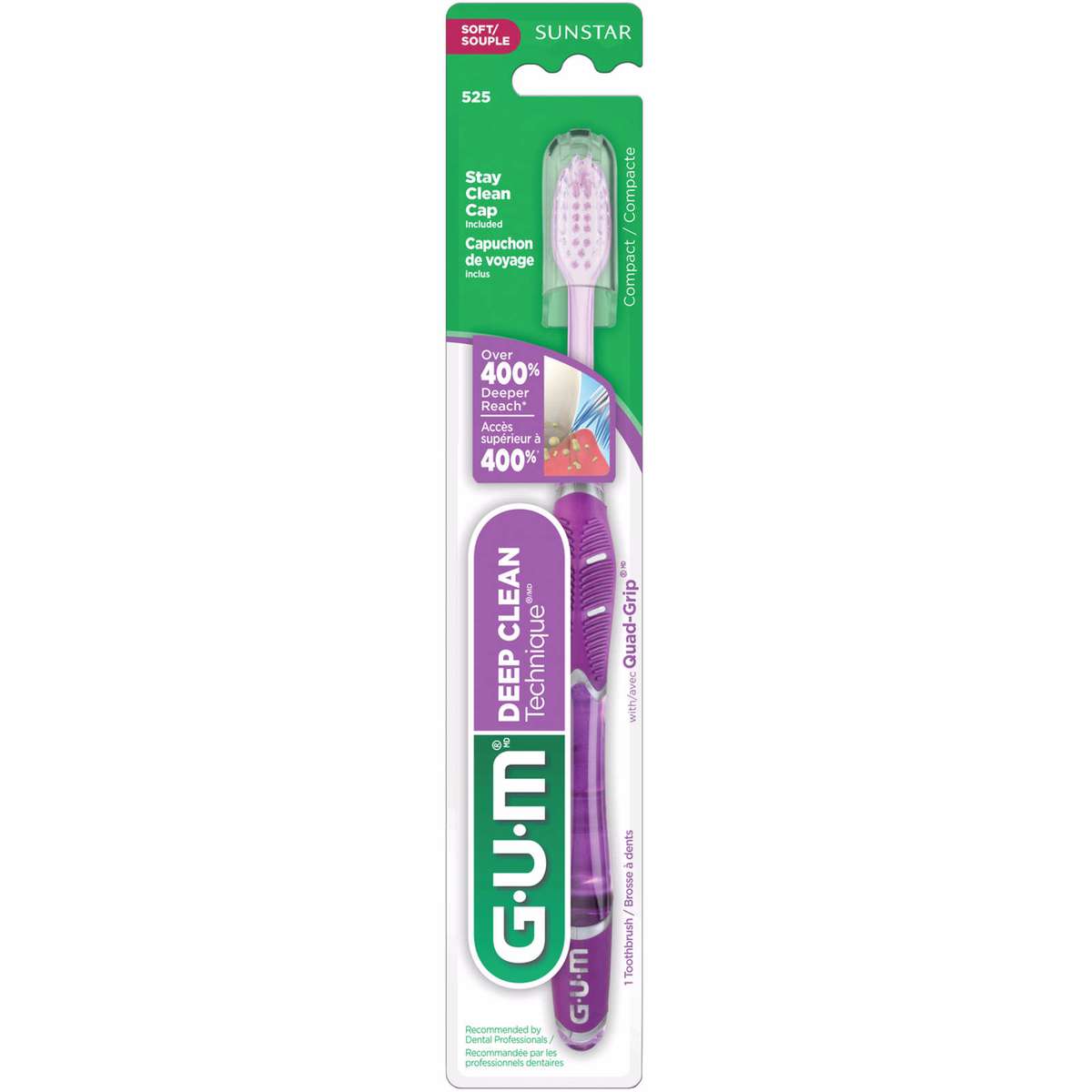 GUM Technique Deep Clean Toothbrush, Soft with Quad-Grip Handle