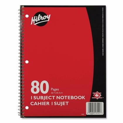 Hilroy 80 Pages 1-objet Notebook Large Men E, 3 Perforations, Couleurs Assorties 222851