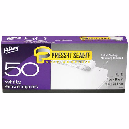 Hilroy No. 10 Press-It Seal-It Boxed Envelopes, 4-1/8 X 9-1/2-Inch, White, 50-Count