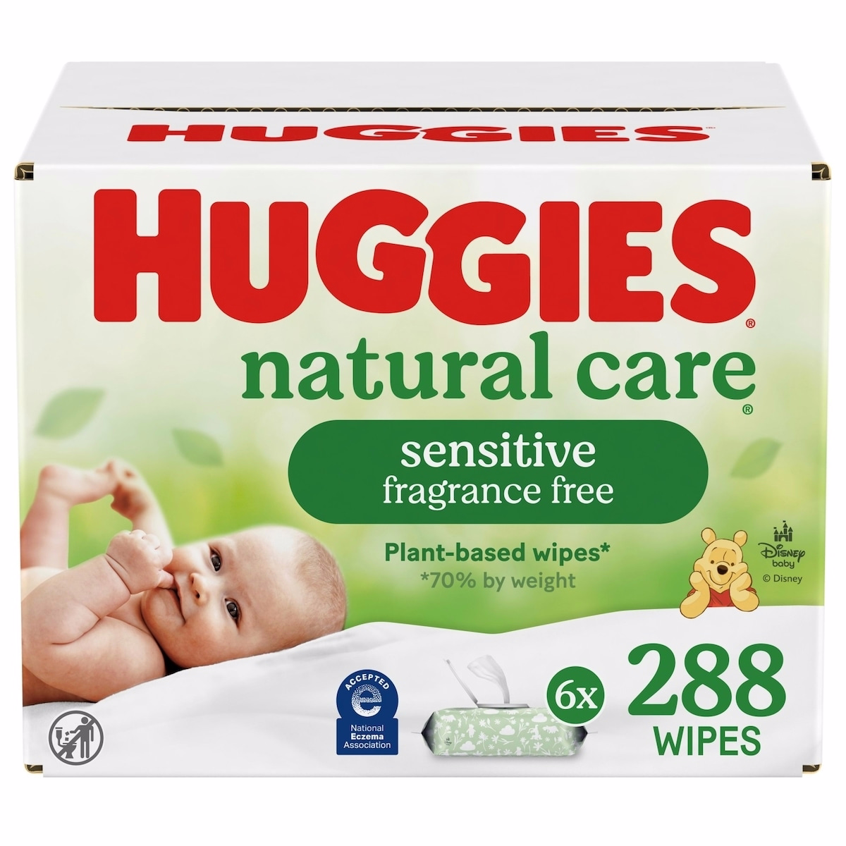 Huggies Natural Care Sensitive Baby Wipes, Unscented, 6 Flip Lid Packs (288 Wipes Total)