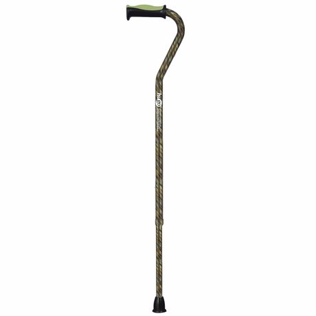 Hugo Adjustable Offset Handle Cane With Reflective Strap, Rainforest