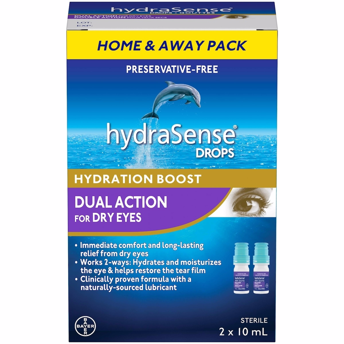 hydraSense Dual Action Eye Drops, For Dry Eyes, Preservative Free, Clinically Proven Dual Action Formula, Naturally Sourced Lubricant, With Phospholip