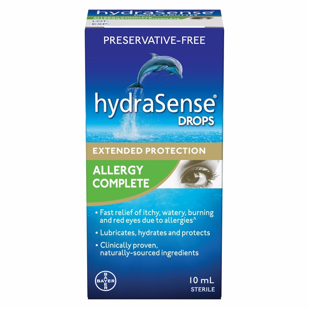 hydraSense Eye Drops, Allergy Relief, Preservative Free, Naturally Sourced, Long-Lasting Relief, 10 mL