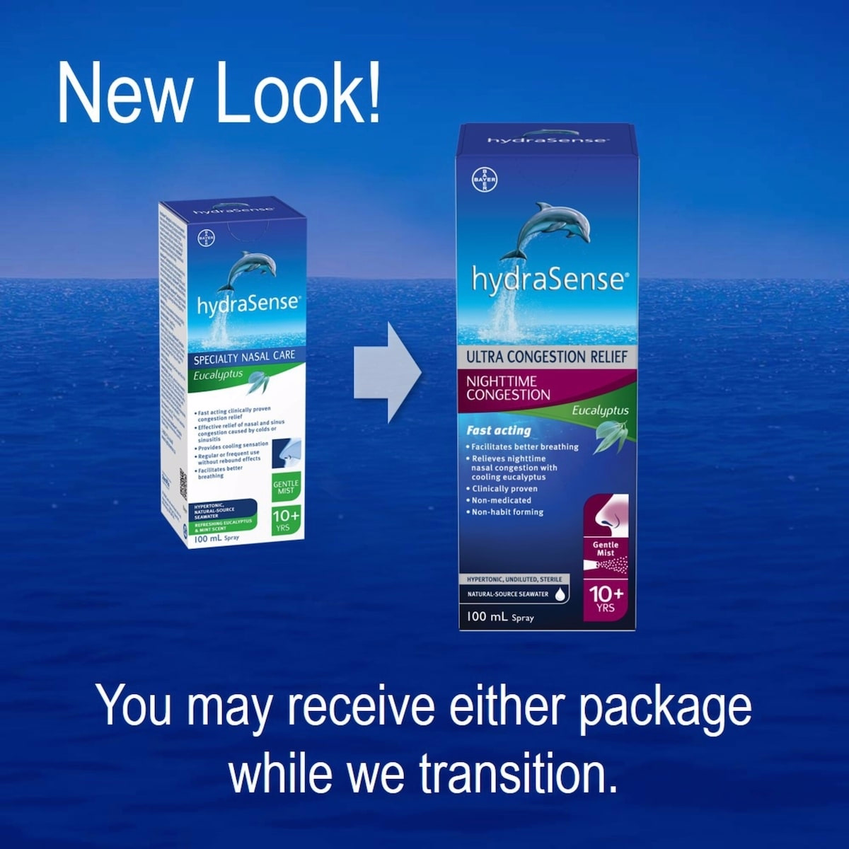 hydraSense Nighttime Congestion Nasal Spray -  with Cooling Eucalyptus, Ultra Nasal Congestion Relief Saline Spray, Fast Acting, Clinically-Proven, No