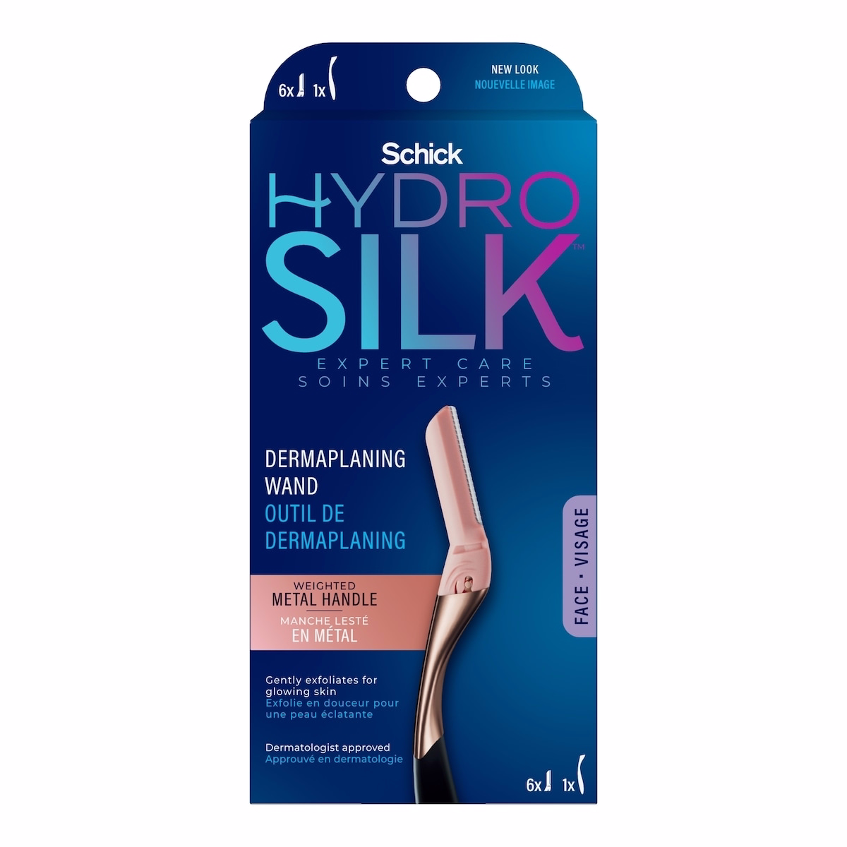 Hydro Silk Dermaplaning Wand, Professional Style, 1 Handle and 6 Refills