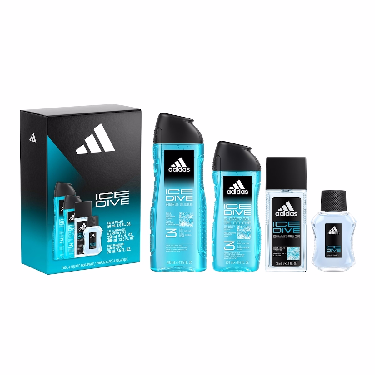 Ice Dive Giftset including an Eau de Toilette, Body Wash (X2) and a Deo Natural Spray