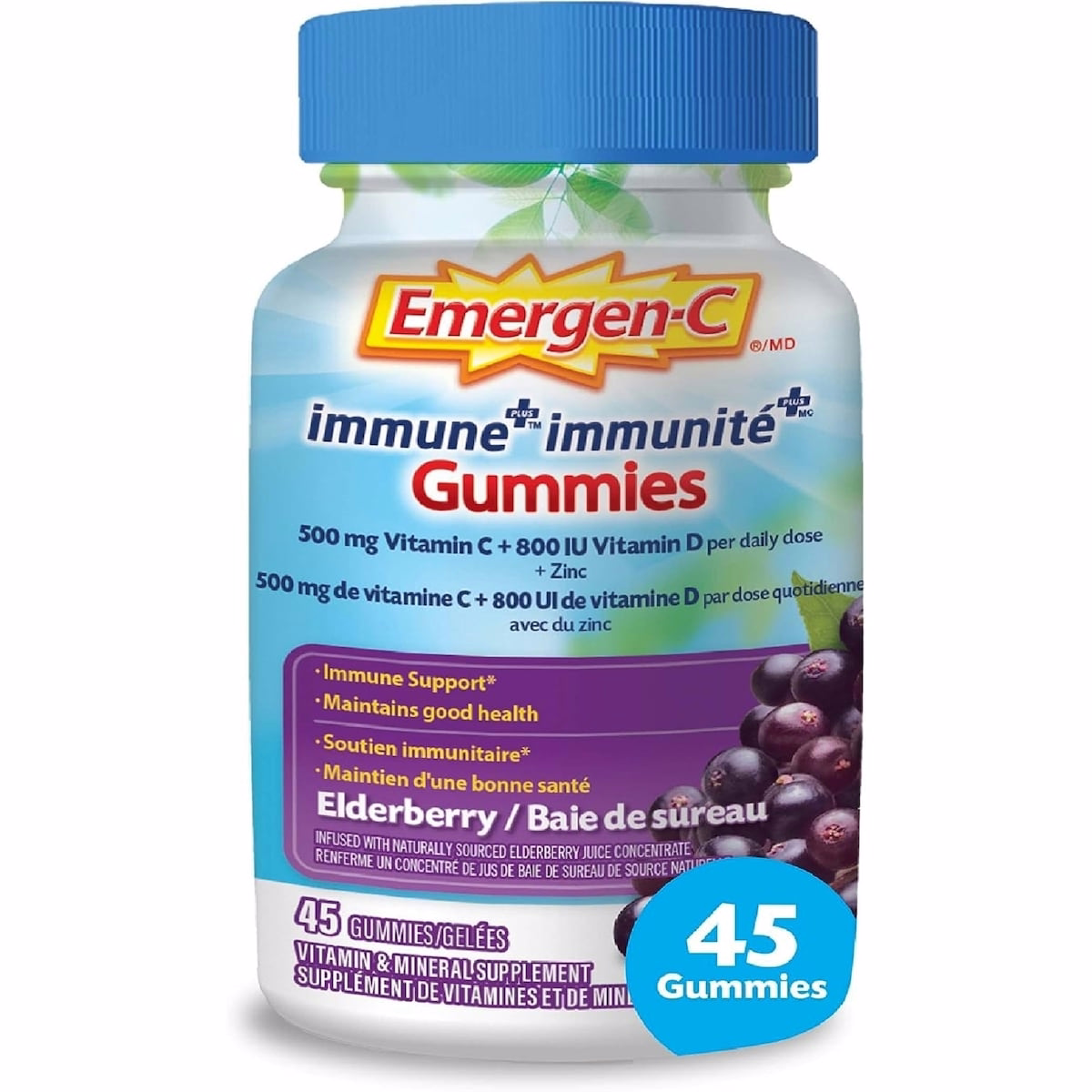 Gommes Immunité+ 500mg Vitamine C et Multivitamines, Saveur Sureau