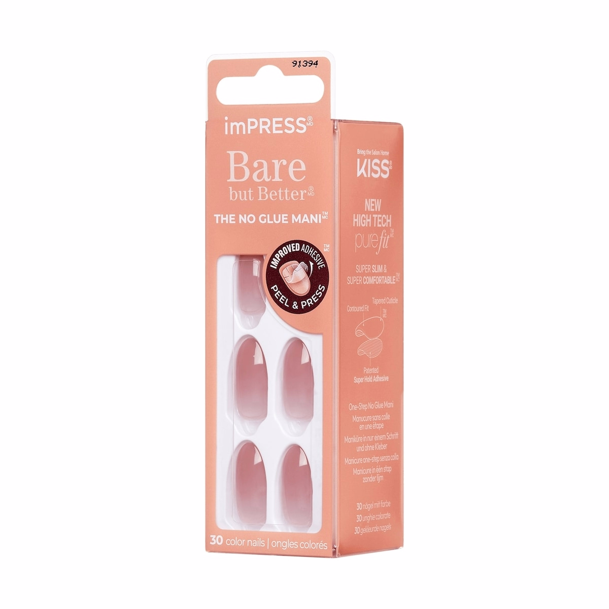 Impress Color  Press-On Nails, Serenity, Pink, Medium Length, Almond Shape, 30 Count