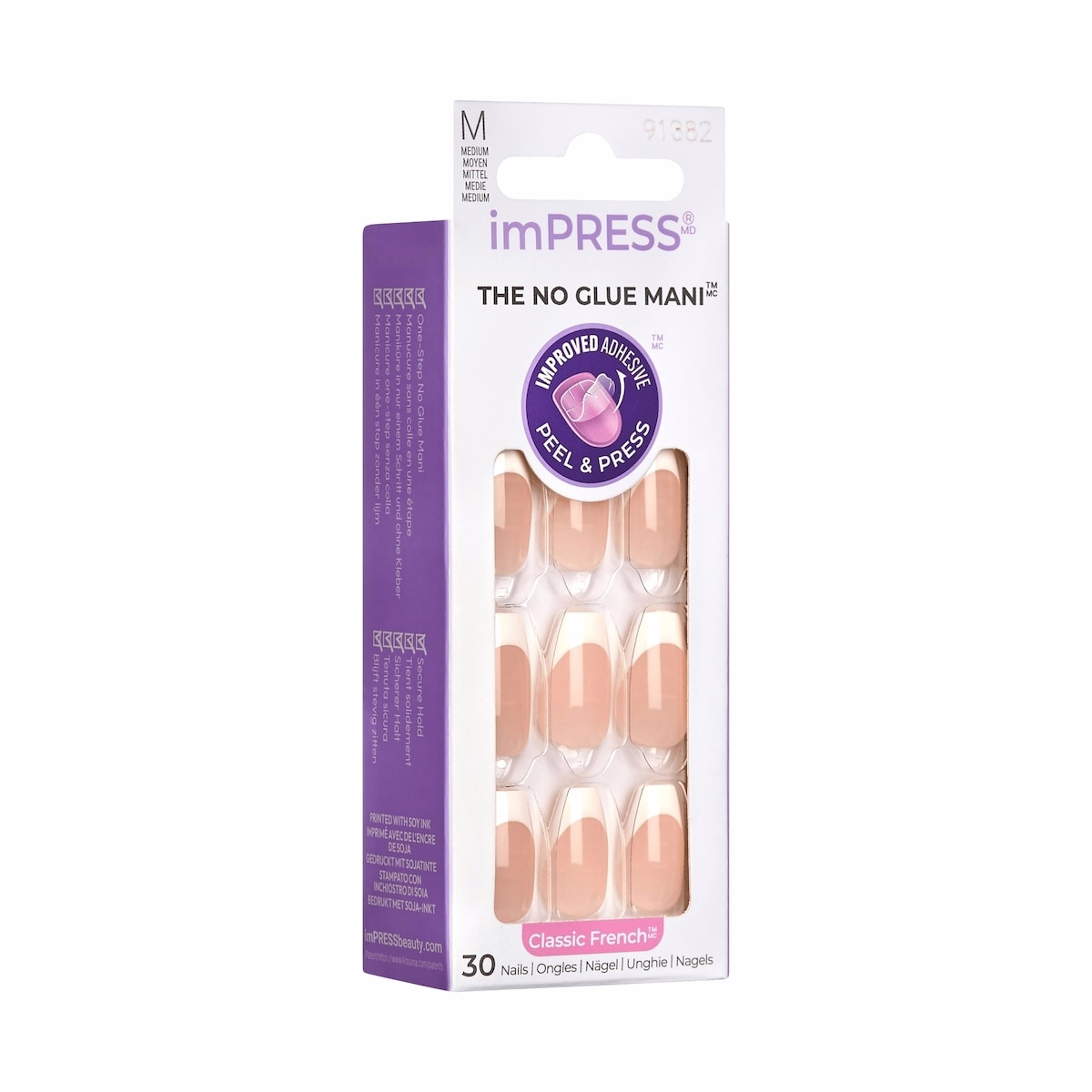 Impress French Press-On Nails, Ideal, White, Medium Length, Coffin Shape, 30 Count Impress French Press-On Nails, Ideal, White, Medium Length, Coffin Shape, 30 Count