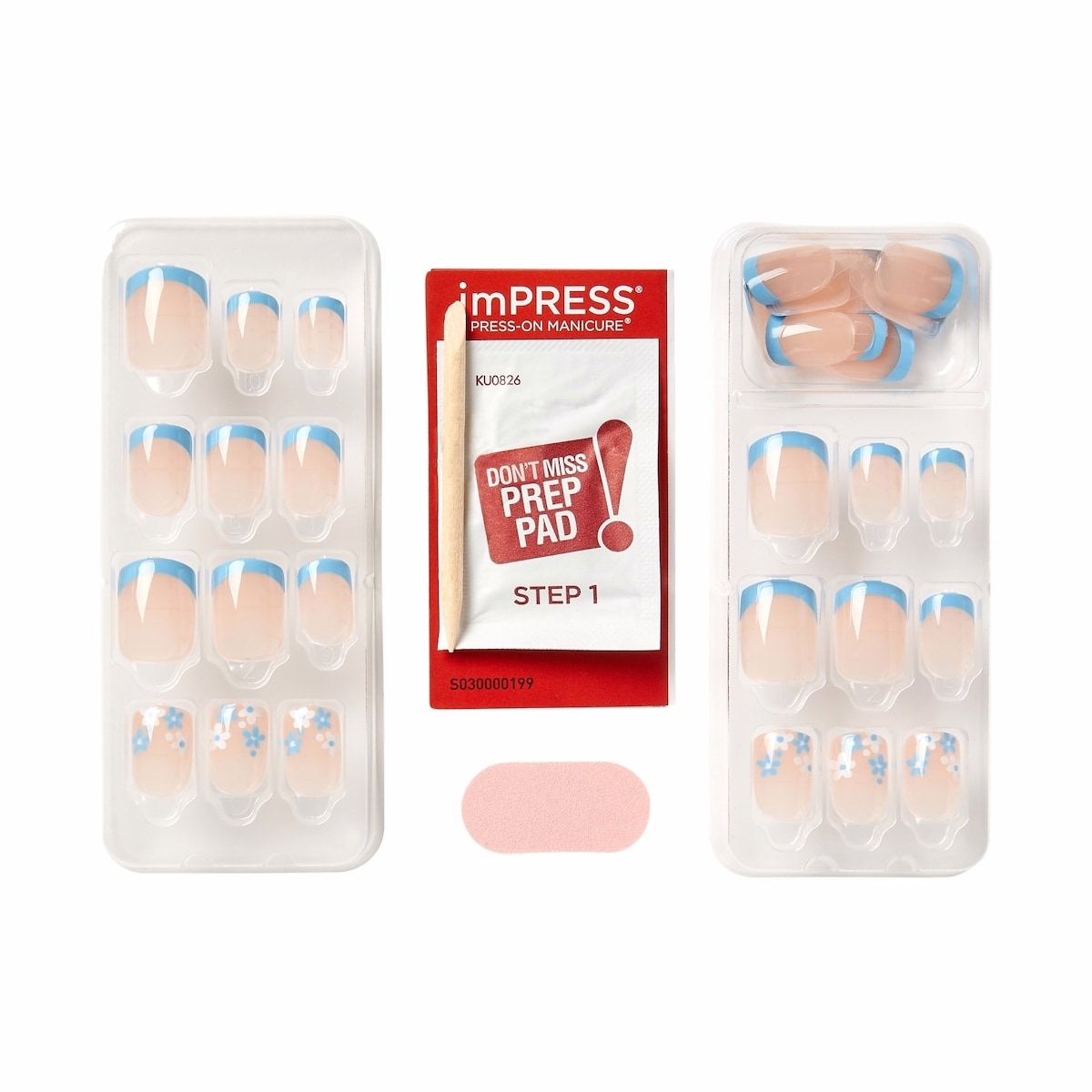 Impress French Press-On Nails, Snooze, Blue, Short Length, Squoval Shape, 30 Count Impress French Press-On Nails, Snooze, Blue, Short Length, Squoval Shape, 30 Count